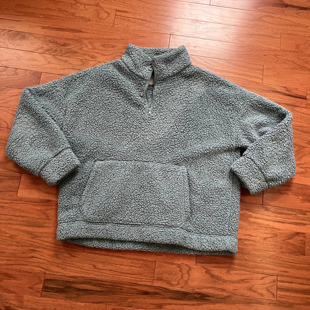 American Eagle Sky Blue Sherpa Quarter Zip Sweater Size Large
